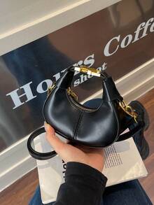 1pc Pu Zipper High-End Niche Mini Earphone Crescent Bag Simple And Fashionable Coin Purse, Korean Style, Casual And Comfortable Shoulder Straps, Smooth And Long Style, Suitable For Girls' Daily Shopping And Travel - Mini Handbag - View 7