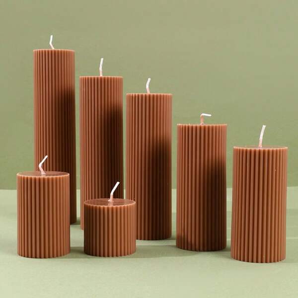 1 pieza Vela cilíndrica de aromaterapia con diseño a rayas en estilo nórdico minimalista de color café para decoración del hogar, decoración de boda, decoración de ambiente y recuerdos