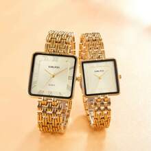 1 pièce Montre carrée dorée pour hommes et femmes, avec des chiffres romains sur le cadran, convient pour les activités professionnelles, l'utilisation quotidienne, comme cadeau pour les amoureux, la Fête des pères et la Fête des mères.