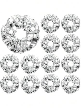 2个/6个/12个/16个/20个/30个装迪斯科球闪光金属发圈，闪亮银色弹力发绳马尾辫发圈，适合女性女孩复古迪斯科派对礼品发圈发带