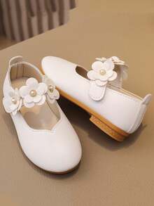 Fashionable & Elegant Floral Mary Jane Shoes For Girls, Comfortable Lightweight Non-Slip Soft Bottom Flat Shoes, Suitable For Performance, Party, All Seasons - White - View 6