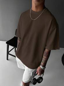 Men's Solid Color Round Neck Casual Loose Short Sleeve T-Shirt, Daily Wear For Summer - Cà phê nâu - Xem 5