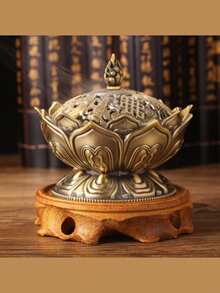 Auspicious Hollow Lotus Mini Incense Burner, Sandalwood Incense Burner, Zinc Alloy Incense Burner Vintage Reflux Ashtray, Bronze Home Decor, Suitable For Office, Meditation Room, Camping, Garden, Yard, Yoga And Home Use, Suitable For Incense Sticks And Cones, Incense Ash Collector.