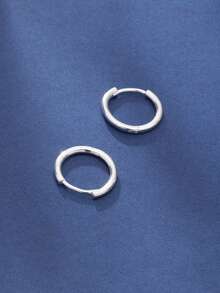 1 Pair 925 Sterling Silver Minimalist Casual Double Hoop Earrings, Gift Box, Suitable For Daily Wear And Gifting, All Season - Silver - View 2