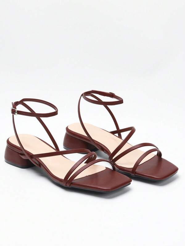 Women's Simple Crossed Strap Chunky Heel Sandals, New 2025 Summer Open Toe Elegant Party High Heels