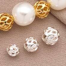 20/30/50 件 18k 镀金圆珠 4/5/6 毫米圆形黄铜空心珠金属隔珠散珠适用于耳环手链吊坠腰链项链珠宝 DIY 工艺品