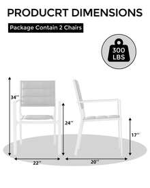 Patio Stackable Chairs Set Of 2, Outdoor Aluminum Stacking Dining Chairs With Textilene Fabric For Outdoor, Patio, Deck, Backyard - White+Light Grey - View 3