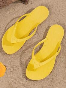 1 Pair Teens Summer Flip Flops, Soft Bottom Beach Sandals - Yellow - View 5