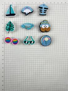 1 Set Of 9 Pieces Turtle & Sailing Boat Cartoon Patterns Compatible Sandals And Bracelet Accessories, DIY Customized Slippers And Phone Decorations, Suitable For Beach Holiday, Birthday And Festival Gifts