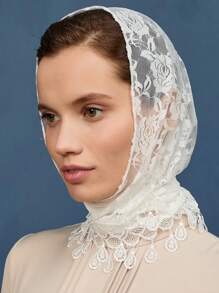 1 lenço feminino com acabamento em borla de renda, elegante xale triangular da moda, adequado para uso diário