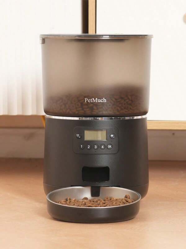 ﻿ PetMuch Automatic Cat Feeders, 4L Timed Cat Dry Food Dispenser, Pet Bowls, Dual Power Supply, Programmable Portion Size, 4 Daily Meals, Auto Pet Feeder For Cats And Small Dogs