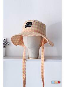 1pc Vacation Wide Brim Sun Protection Sun Hat For Women, Fashion Beach Casual Bowknot Colorful Plaid Foldable Bucket Hat, Bohemian Style - Bucket Hat With Tie - View 8