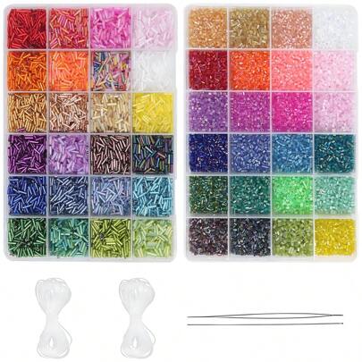 3600/7200+Pcs Tube Beads Bugle Glass Seed Beads Small Craft Spacer Beads For DIY Bracelet Necklaces Crafting Jewelry Making Supplies With Two Crystal String (3mm 24 Colors)
