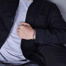 1pc Fashionable Stainless Steel O-Shape Buckle Punk Bracelet, Minimalist Design Men's Bracelet Suitable For Daily Wear