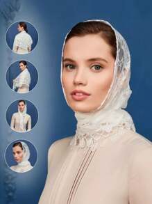 1 lenço feminino com acabamento em borla de renda, elegante xale triangular da moda, adequado para uso diário