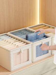 1pc Stackable Closet Storage Box With Front Window/Lid, Storage Basket/Box/Container/Shelf Suitable For Bedroom, Office Organization, Storing Clothes, Blankets