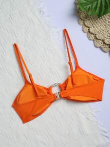 Elegant Round Ring Solid Color Slimming Sexy Padded Women's Bikini - Orange - View 5