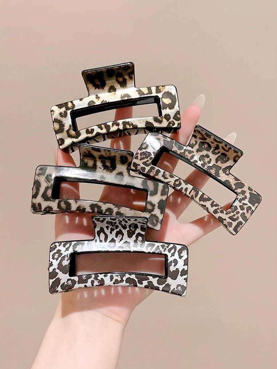 Set de 4 piezas/2 piezas clips de pelo cuadrados de 3.54pulgadas/9 cm con estampado de leopardo, ligeros y de plástico. Accesorios de pelo elegantes, versátiles y de alta calidad con unicolor minimalistas y ombré, adecuados para uso diario, casual, de fiesta, viajes, peinados, lavado de cara/Body, maquillaje y combinar con atuendos