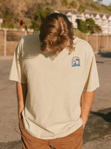 Men's Casual Vacation Palm Tree & Slogan Print Short Sleeve T-Shirt, Suitable For Summer, Breathable & Comfortable, Design