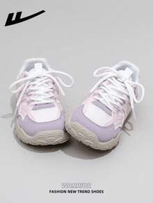 WARRIOR 1 Pair Women's Casual Sports Shoes, Lace-Up Design, Low-Top Outdoor Mesh Patchwork Breathable Flat Shoes For Spring And Summer, Comfortable Soft Sole Hiking Shoes With Retro Details, Classic Vintage Running Shoes For Students, Outdoor Activities And Commuting - Light Pink/beige/purple - View 4