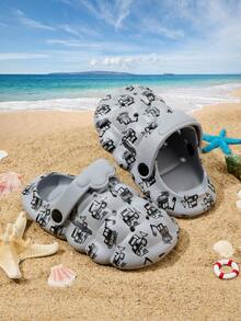 1 Pair Baby Boys' Cute Cartoon Design Comfortable Light-Weight Breathable Casual Beach Sandals, Suitable For Summer - Grey - View 3