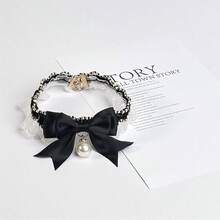 1 件可爱珍珠蝴蝶结猫领带项圈、针织宠物围兜围巾、宠物拍照道具 - 黑色 - 查看 14