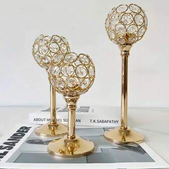 Crystal Glass Ball Candle Holder, Windproof Glass Shade, Suitable For Restaurants, Living Rooms, Kitchens, Hotel Rooms, Model Rooms, Fragrance Candle Holders, Gold Crystal Candle Holders, Home Decor, Wedding And Banquet Candle Holders (Candles Not Included), Applicable For Holidays, Christmas, Valentine's Day
