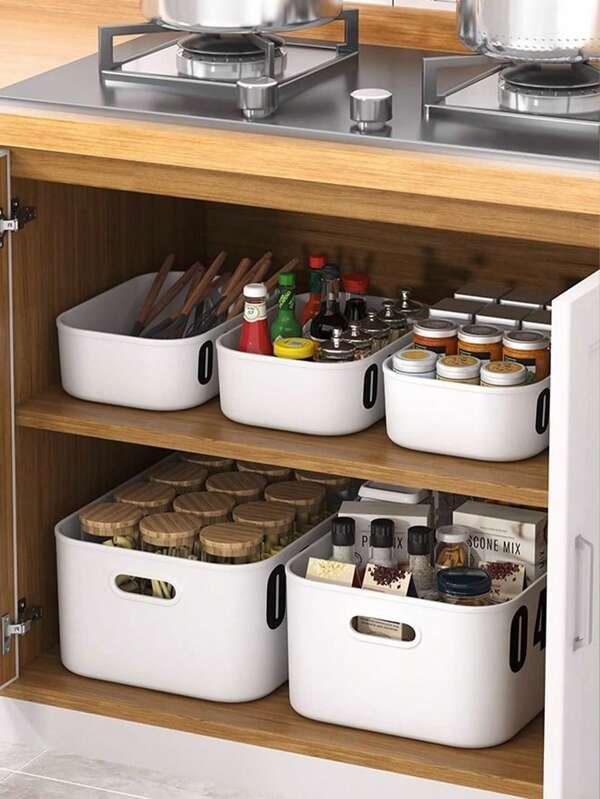 1 pieza Caja de almacenamiento de plástico blanco para sala de estar, cocina, estudio, comedor, juguetes, aperitivos, bebidas, medicamentos, armario del dormitorio, ropa, ropa interior, calcetines, a prueba de polvo y humedad (tapa incluida, sin pegatina)