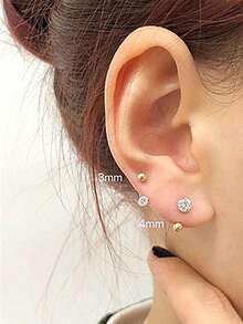 2pcs Minimalist Gold-Tone Stainless Steel C-Shaped Stud Earrings With Cubic Zirconia, Suitable For Women's Daily Wear - Earrings - View 3