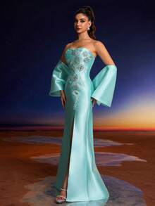 Women's Elegant Formal Evening Dress With Rhinestone Edging Trimmed Suitable For Formal Occasions,Party Dress,Gown,Wedding Guest - Mint Green - View 7