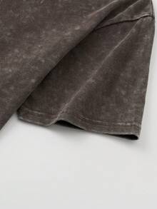 Shwiy Men's Vintage Washed Ramen Print Cartoon Letter Graphic Short Sleeve T-Shirt, Casual Streetwear - Coffee Brown - View 5