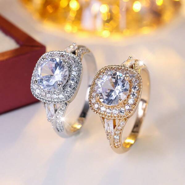1pc Women's Luxury Elegant High-End Shiny Zirconia Ring, Party Jewelry, Holiday Gift