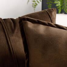 4pcs/Set Modern Style Soft Furnishings Combination, Polyester Velvet Throw Pillow Cover Set, 18x18inch, Pillow Inserts Not Included - Coffee Brown - View 5