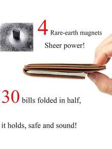 1pc Personalized Leather Magnetic Money Clip Wallet, Credit Card Holder, Minimalist Men's Wallet With RFID Blocking, ID Window (Brown) - Multicolor - View 4