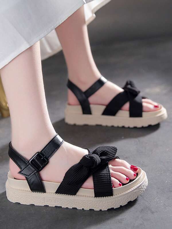 Fashionable Platform Sandals With Open Toe Bowknot, Non-Slip Casual Dress Sandals