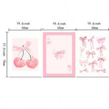 3 pièces Tableau mural aquarelle nœud rose image féminine imprimés sur canevas peintures style preppy décoration pour chambre, salon ou bureau appartement étudiant sans cadre
