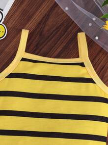 3pcs Baby/Baby Girl Summer Sleeveless Cute Cartoon Bee & Floral Print Bodysuit Set