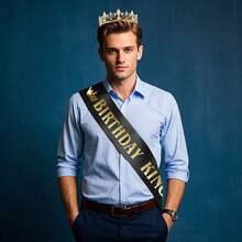 1/2 Chiếc Vương miện và dây thắt lưng bằng hợp kim kẽm dành cho sinh nhật, Vương miện vàng hoàng gia dành cho nam, trang trí tiệc, quà tặng sinh nhật cho nam, Vương miện trang trí tiệc tùng - Nhiều màu - Xem 9