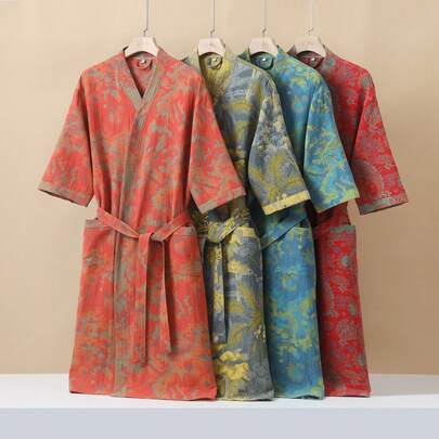 1 chiếc áo choàng tắm dài họa tiết hoa cổ điển, áo choàng tắm bằng vải gạc, thấm hút và khô nhanh, áo choàng tắm cho phụ nữ, thích hợp làm khăn quấn, đồ ngủ mùa xuân/hè, vải gạc hai lớp, đồ dùng tắm & gia đình trang trí phòng tắm gia đình trở lại trường