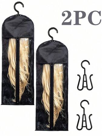 带挂钩的假发和接发收纳袋 - 防水、可折叠、透明正面设计，适合旅行或日常使用