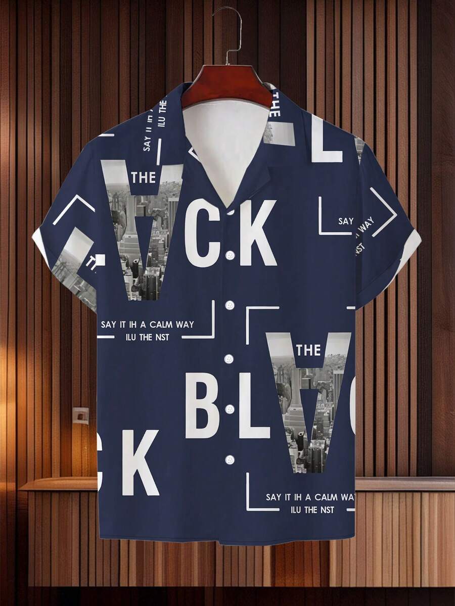 2025 3D Print Short Sleeve Shirt - Casual & Breathable Polyester, Machine Washable, Collared Design For Men - Multicolor - View 1