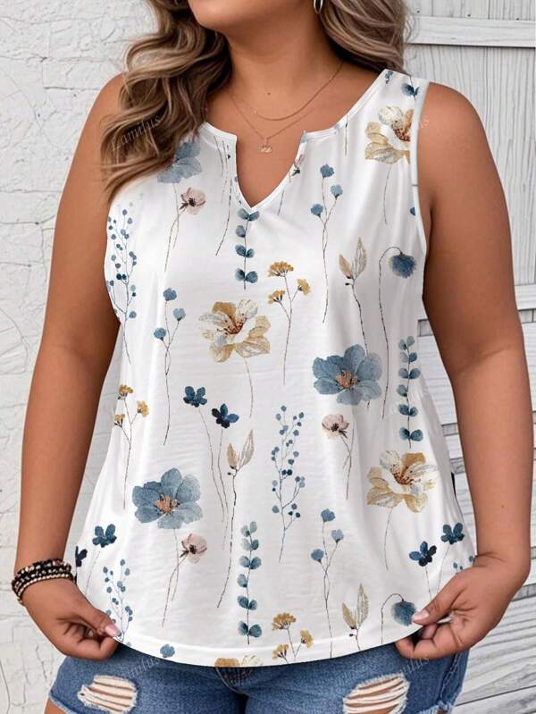 Top sin mangas casual con estampado para mujer talla grande