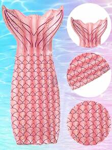 1pc Summer New Mermaid Inflatable Pool Float, PVC Foldable Pool Floating Single Lounger, Mermaid Inflatable Floating Bed, Available With Air Pump Set - Multicolor - View 11