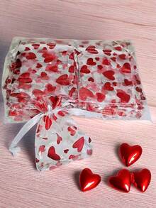 20 件透明心形欧根纱礼品袋。密集欧根纱材质，经久耐用。抽绳闭合设计，快速轻松闭合。 - 白色 - 查看 3