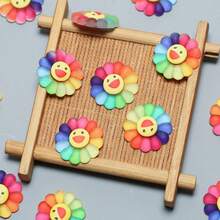30/60PC Cute Sunflower Charms Ornaments Flatback Rainbow Flower Resin  Faces Charms Bulk Creative Decor For DIY Hair Accessories & Phone Cases - 60PCS - 查看 2