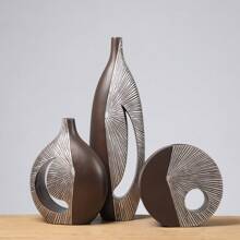 Simple Decorative Resin Vase, Matte Line Textured Living Room/Bedroom Decor, Home Furnishing Art Gift