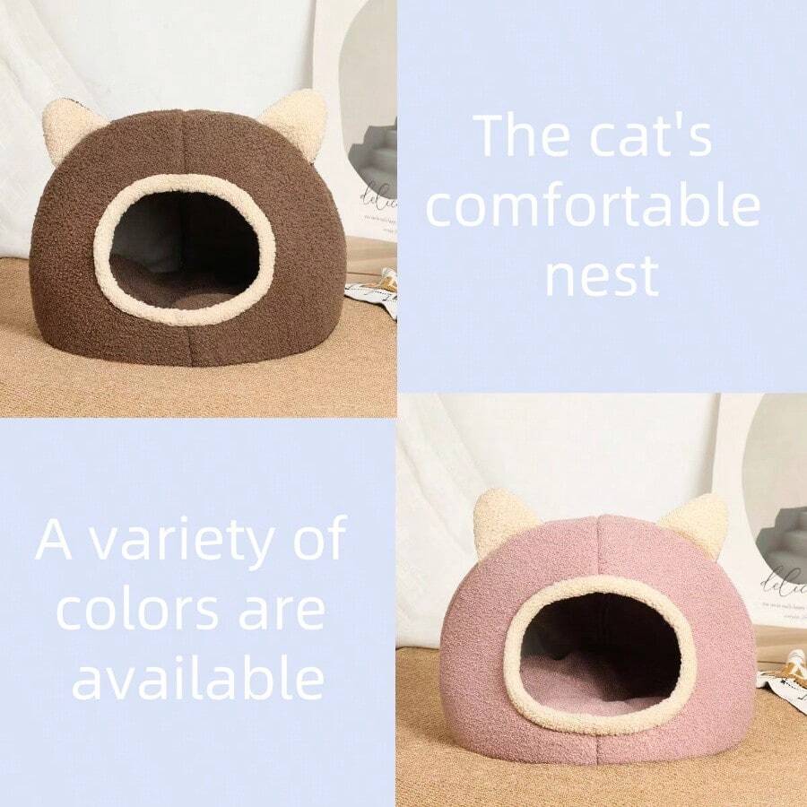 Nouveau lit pour chat convenant à toutes les saisons, maison de chat semi-fermée pour l'automne/l'hiver avec coussin, nid douillet pour chat pour dormir