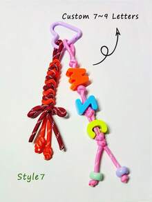 [Custom] 1pc Multicolor Braided Cord, Customized Acrylic Letter Beaded Keychain, Heart-Shaped Keychain, Name Tag Bag Charm, Water Bottle Hanger, Back To School Gift, Holiday Gift