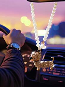1pc Alloy Rhinestone Dachshund Dog Car Interior Hanging Ornament - one-size - View 1