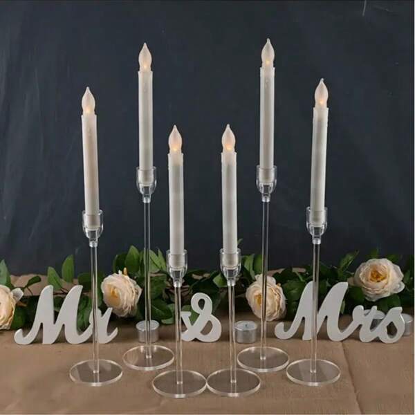 3/6/18/24pcs Acrylic Candle Holders Centerpieces, Wedding Decor, Restaurant, Halloween, Christmas Candlestick Set